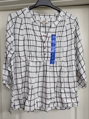 💥2 for $25 - Wrangler White Tunic Top with Black Windowpane Check